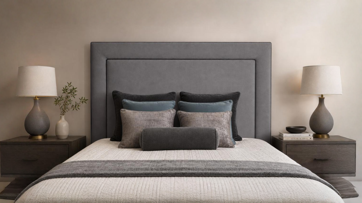 Piper 5'0 King Bed frame Light Grey Contrast Piping Quick Ship