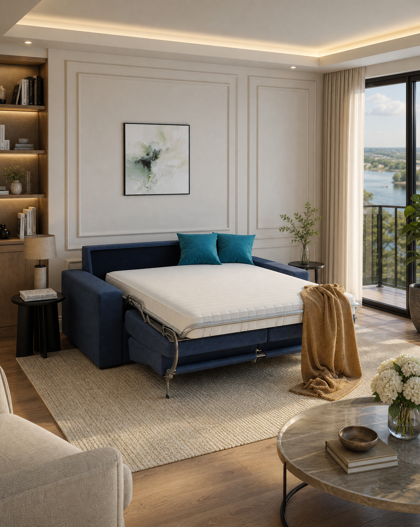 Emma Sedac Epona Roll Out Action Sofa Bed shown open as a bed