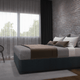 The Dartmouth Bed, a low-profile upholstered bed designed for use with a custom wall-placed headboard