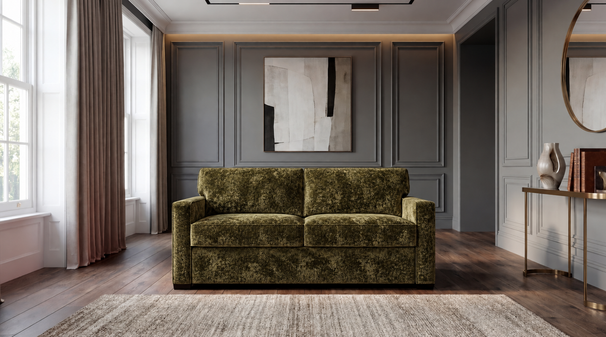Jessica 160 Large 2 Seater sofa bed in Olive Chenille