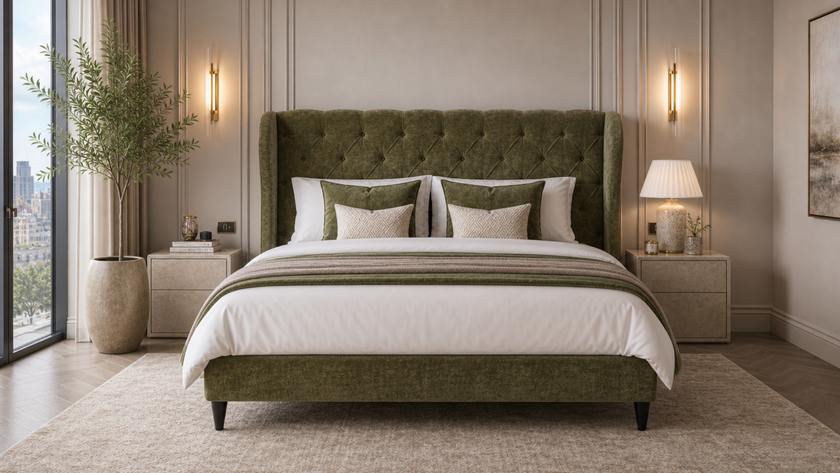 Bedlington 5'0 King Bed frame Oak Legs Aston Sage Quick Ship