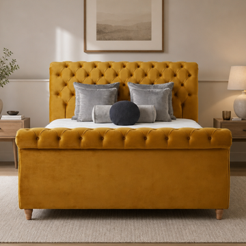 Chesterfield 4'6 Double Bed frame Tiffany Mustard Quick Ship