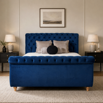 Chesterfield 5'0 King Bed frame Velvet Blue Quick Ship