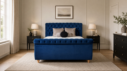 Chesterfield 5'0 King Bed frame Velvet Blue Quick Ship