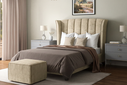 Aria Storage Bed 4'6 Double Marble Sand Quick Ship