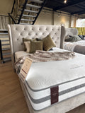 Clearance Bedlington 6’0 Super King Velvet Cream Bedframe Oak Legs
