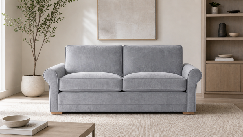 Clearance Emma Large 2 Seater Velvet Silver Sedac Epona Roll Out Action Sofa Bed