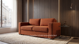 Emma sofa bed side profile showing square arms and plinth base