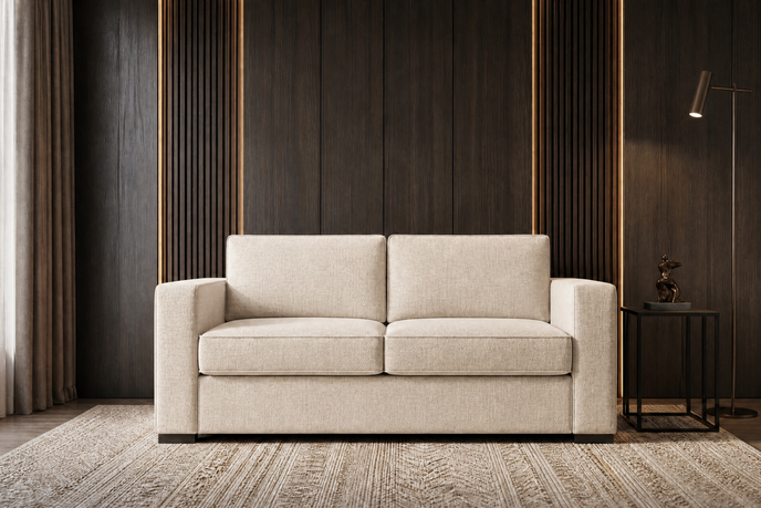 Emma 2 seater 140cm sofa bed upholstered in cream weave