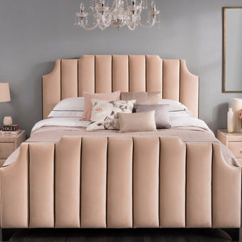 The Art Deco Bed featuring classic geometric patterns and luxurious upholstery