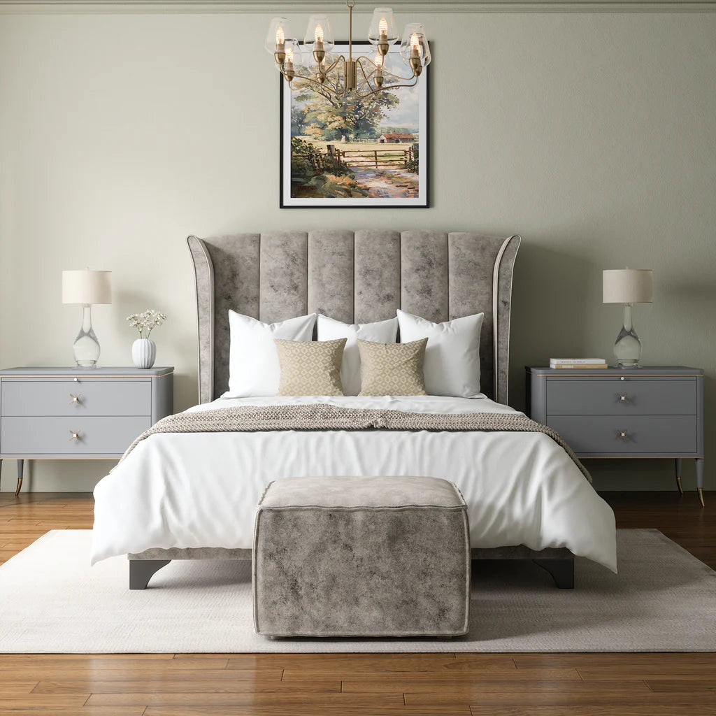 Aria Storage Bed 6'0 Super King Marble Silver Quick Ship