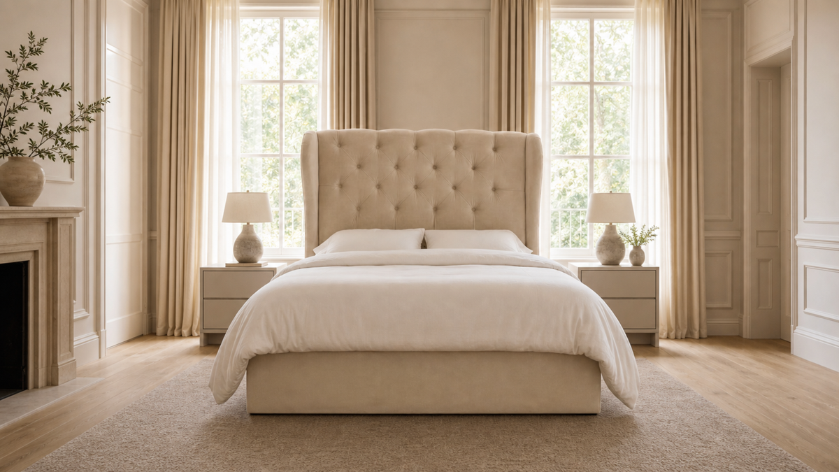 Bedlington 5'0 King Storage Velvet Cream Quick Ship
