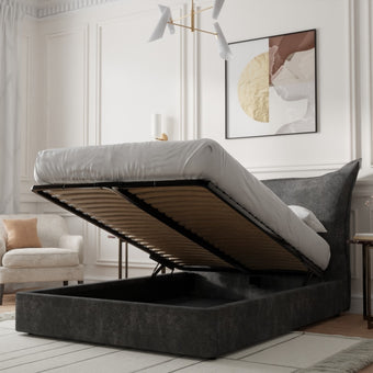 Pillow Back Manual Storage Bed in Grey