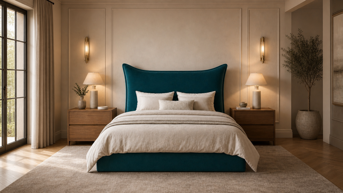 Berkley Pillow Back 5'0 King Storage Velvet Teal Quick Ship