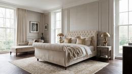 Chesterfield 7'0 Emperor Bed frame Velvet Cream Quick Ship