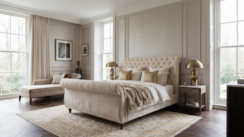 Chesterfield 7'0 Emperor Bed frame Velvet Cream Quick Ship