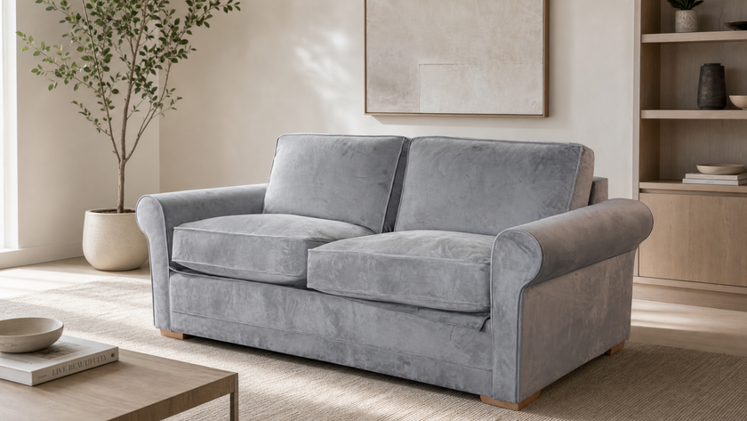 Clearance Emma Large 2 Seater Velvet Silver Sedac Epona Roll Out Action Sofa Bed