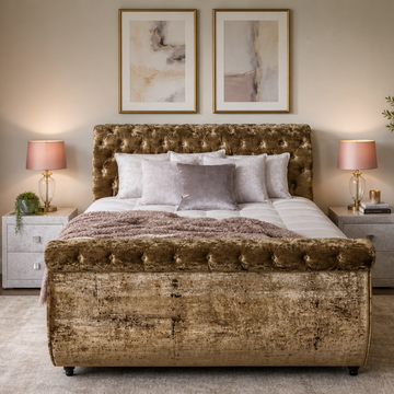 Clearance Sleigh 5’0 King Da Vinci Gold Ottoman Storage