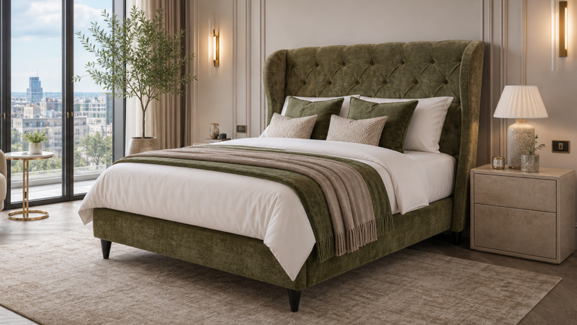 Bedlington 5'0 King Bed frame Oak Legs Aston Sage Quick Ship