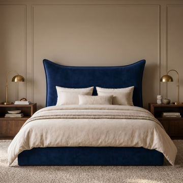 Berkley Pillow Back King 5’0 Manual Storage Bed in Velvet Navy in Stock Quick Ship