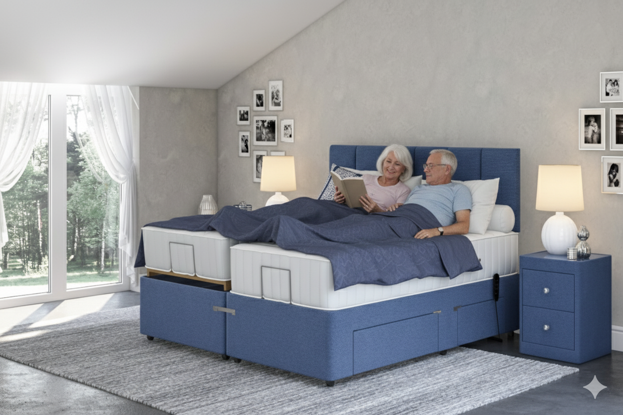 Adjustable bed in a modern bedroom