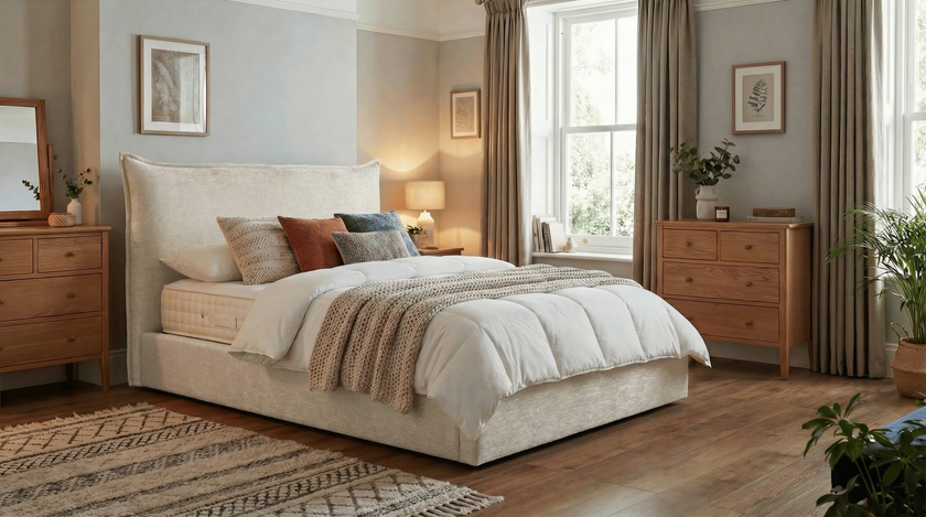 Berkley Pillow Back Manual Storage Bed in Infinity Pearl