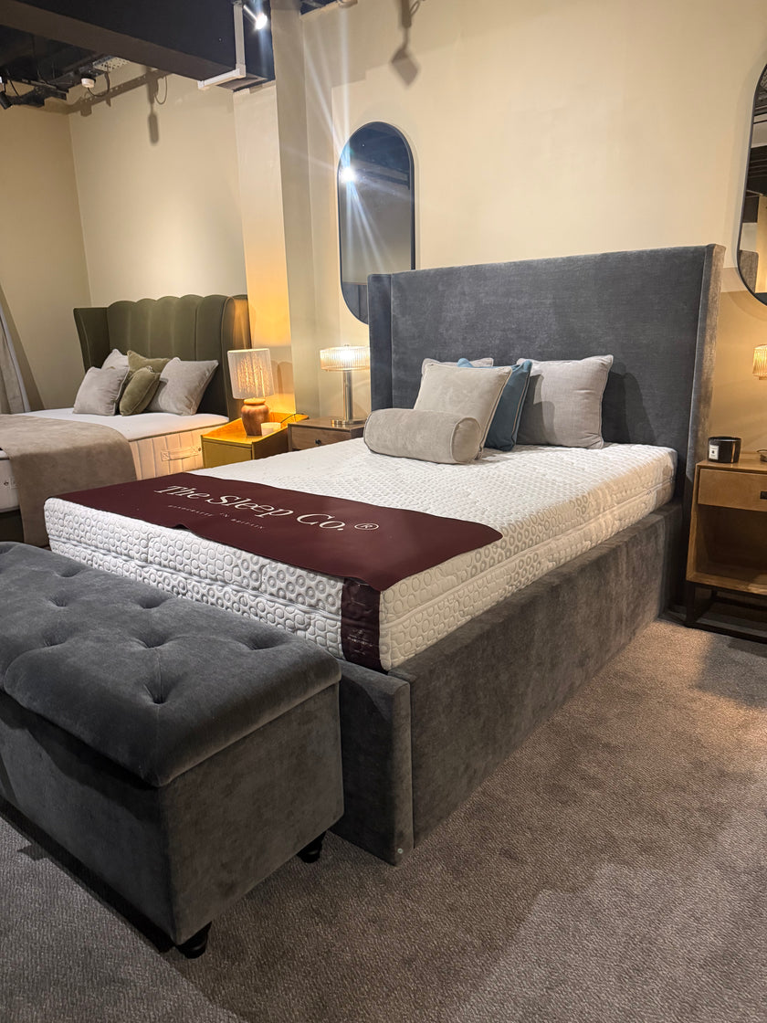 Orion 5'0 King Manual Storage Velvet Grey including Chesterfield Ottoman Box Quick Ship