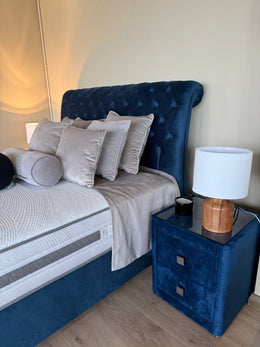 Chesterfield 5'0 King Bed frame Velvet Blue Quick Ship