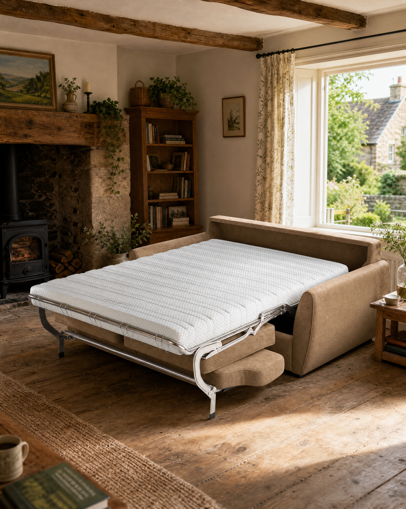 Sofia Sedac Epona Roll Out Action Sofa Bed shown open as a bed