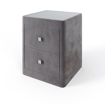 Luxurious upholstered bedside table with storage drawers