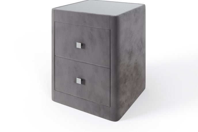 Luxurious upholstered bedside table with storage drawers