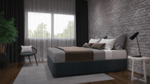 The Dartmouth Bed, a low-profile upholstered bed designed for use with a custom wall-placed headboard