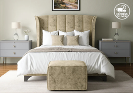 Aria Storage Bed 4'6 Double Marble Sand Quick Ship
