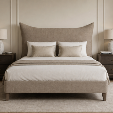 Snorer Pillow Back King 5’0 Sprung Platform Bed in Aston Latte in Stock Quick Ship