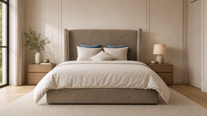 Ashbourne 5'0 King Storage Velvet Dark Beige Quick Ship