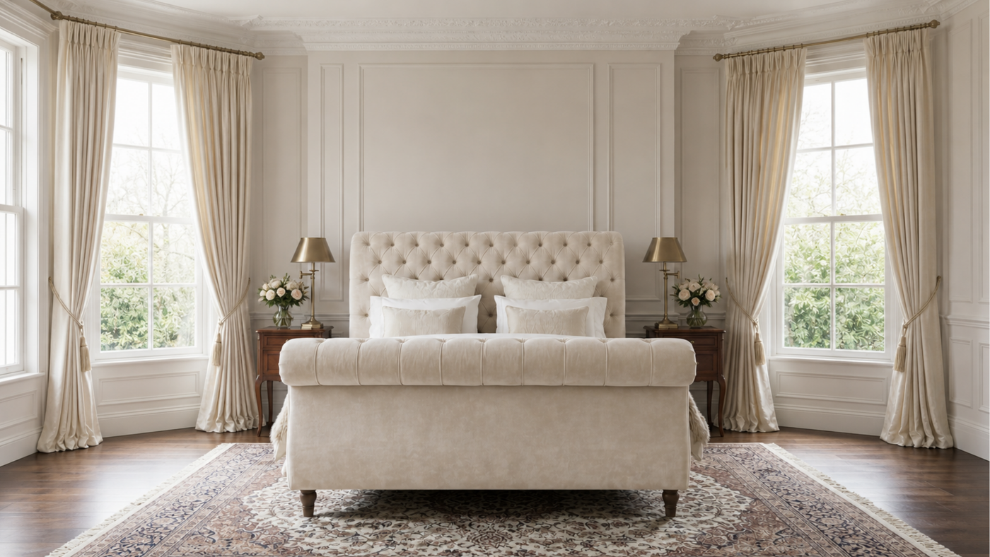 Chesterfield 7'0 Emperor Bed frame Velvet Cream Quick Ship