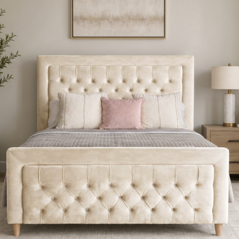 Cambourne 6'0 Super King Storage Oak Legs Velvet Cream Quick Ship