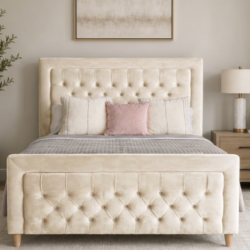 Cambourne 6'0 Super King Storage Oak Legs Velvet Cream Quick Ship