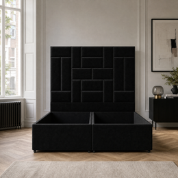 Rowe 5’0 Divan Headboard Set Velvet Black Quick Ship
