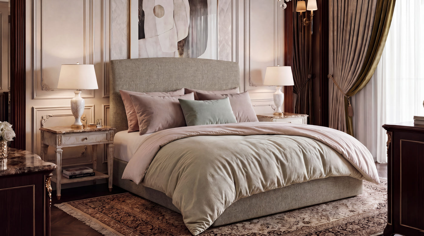 Dreamer manual ottoman bed in Wool Camel, Super King, alternate view, The Sleep Co