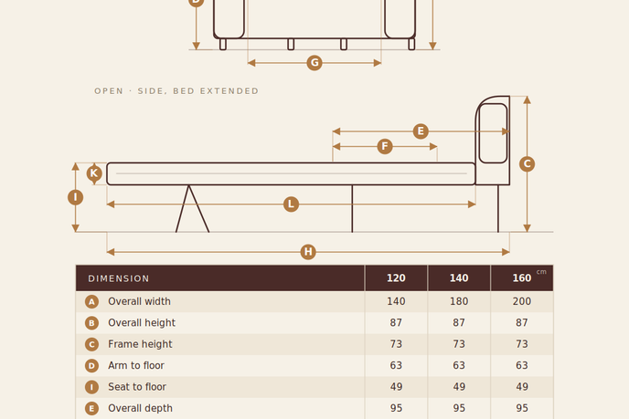 Emma sofa bed dimensions diagram