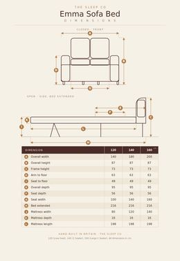 Emma sofa bed dimensions diagram