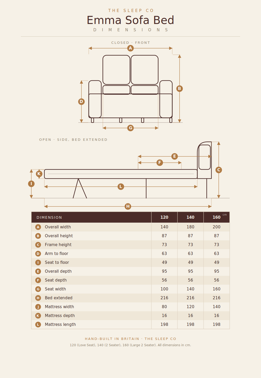 Emma sofa bed dimensions diagram
