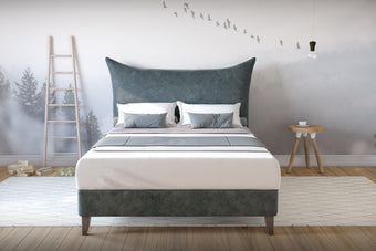 The Snoorer Upholstered Bed resembling a large pillow, also available as a headboard-only option