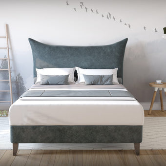 The Snoorer Upholstered Bed resembling a large pillow, also available as a headboard-only option