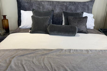 Clearance 6’0 Super King Snoorer Bed with Large Pillow Headboard in Infinity Grey & Beech Legs