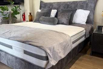 Clearance 6’0 Super King Snoorer Bed with Large Pillow Headboard in Infinity Grey & Beech Legs