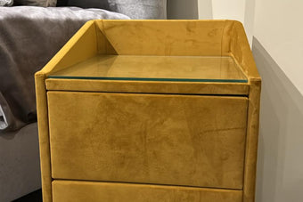Clearance 50% Off On Lydie Bedside Table In Velvet Mustard