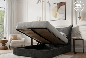 Pillow Back Manual Storage Bed in Grey