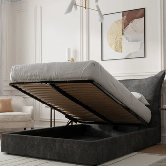 Pillow Back Manual Storage Bed in Grey